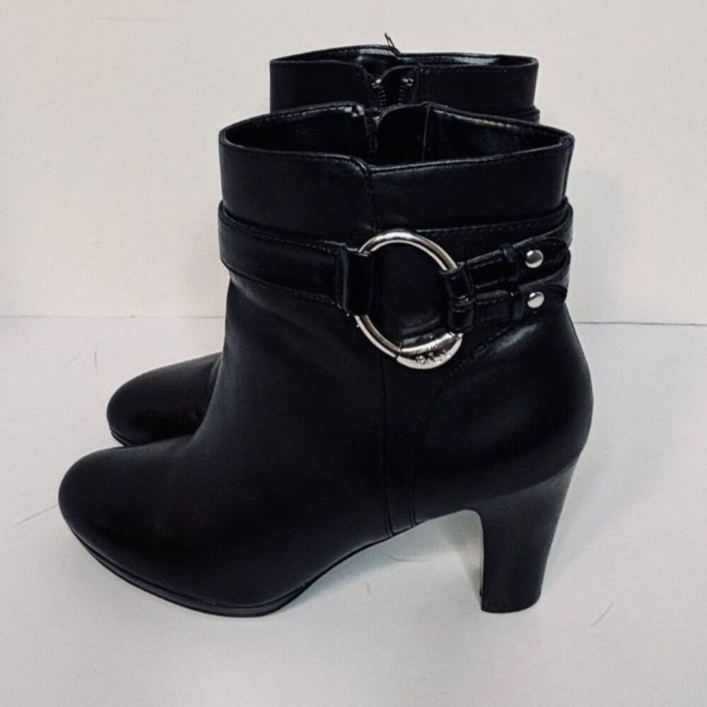 Lauren Ralph Lauren MYLA Black Leather Chunky Heel Ankle Boots 7B